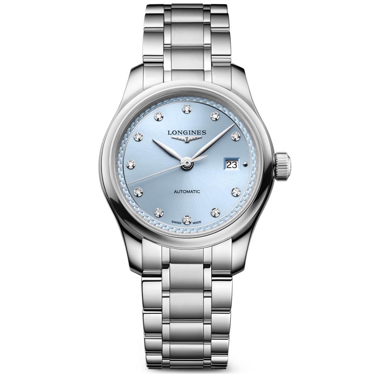 Master Collection 30mm Frosted Blue Diamond Set Automatic Watch