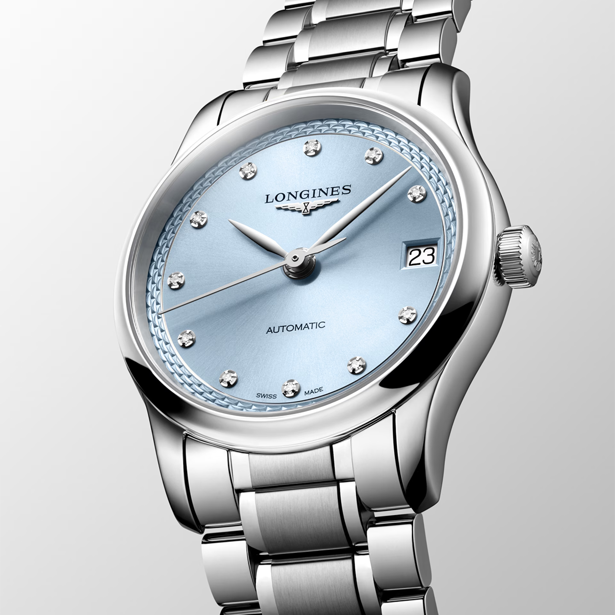 Master Collection 34mm Frosted Blue Diamond Set Automatic Watch