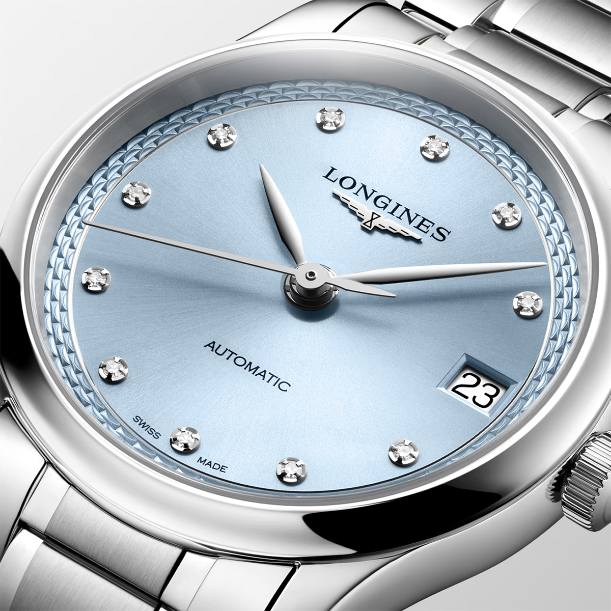 Master Collection 34mm Frosted Blue Diamond Set Automatic Watch