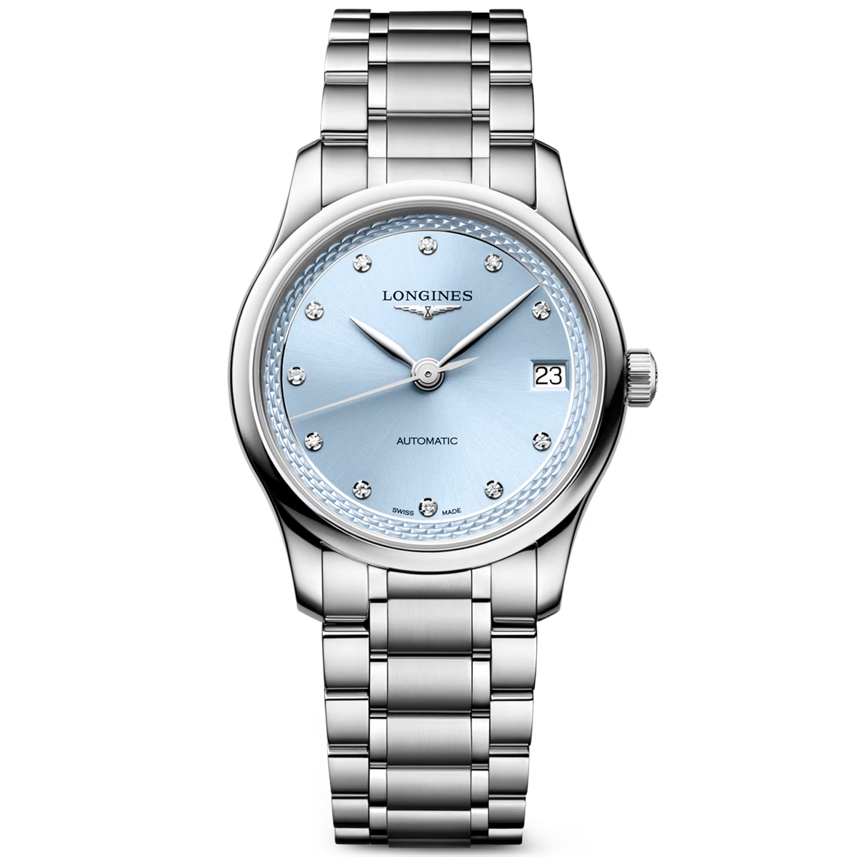 Master Collection 34mm Frosted Blue Diamond Set Automatic Watch