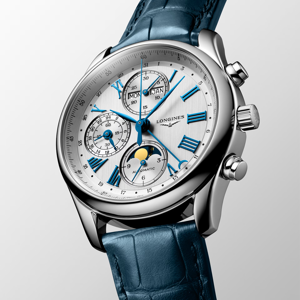 Master Collection Chrono Moonphase 40mm Blue Strap Automatic Watch