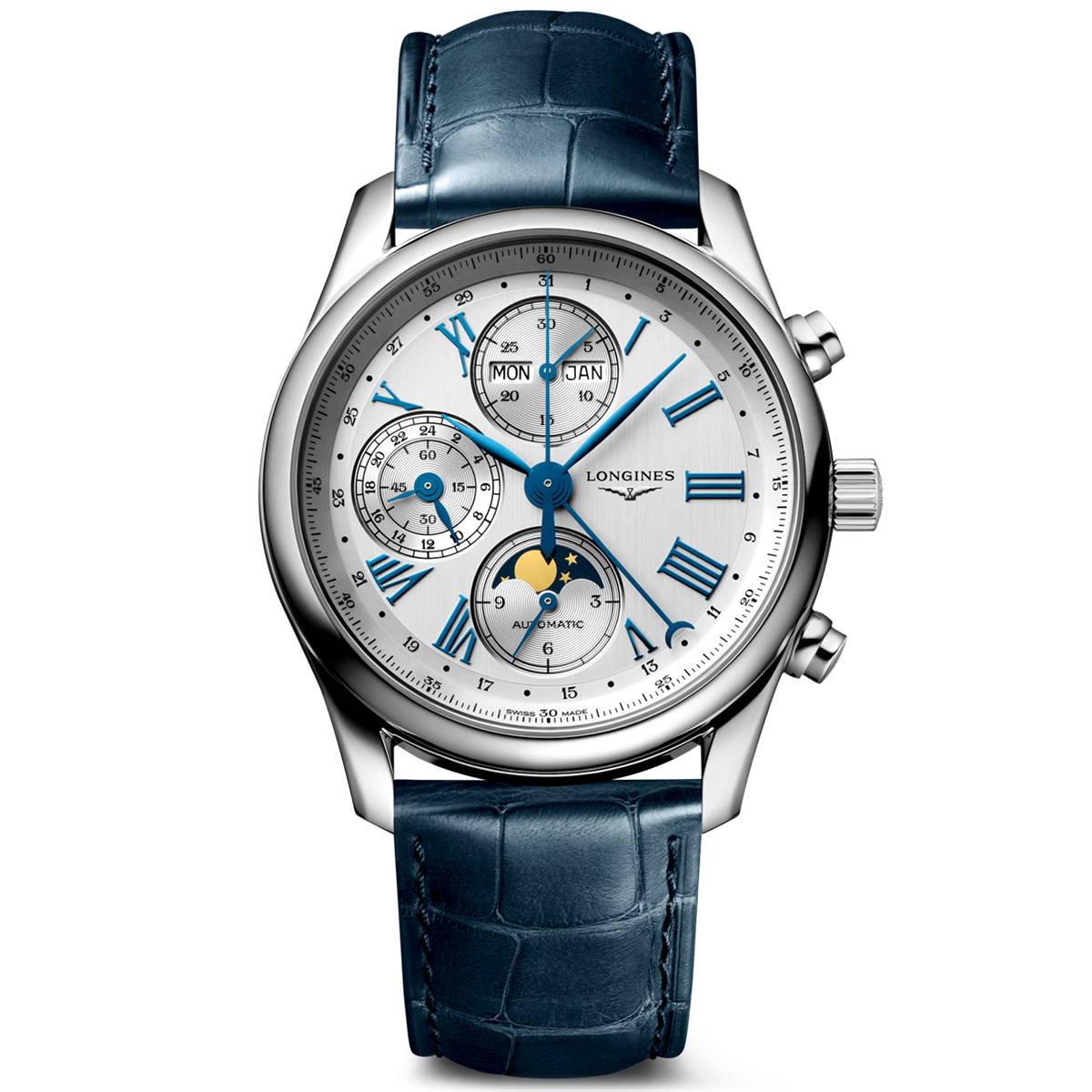 Master Collection Chrono Moonphase 40mm Blue Strap Automatic Watch