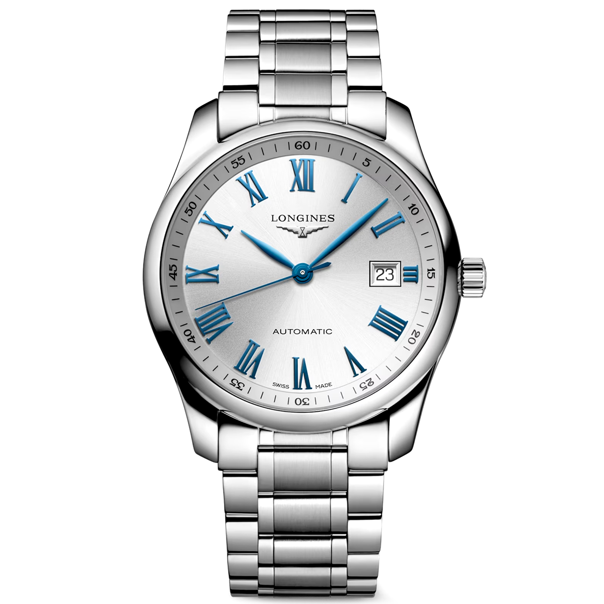 Master Collection 40mm Silver/Blue Roman Dial Automatic Bracelet Watch