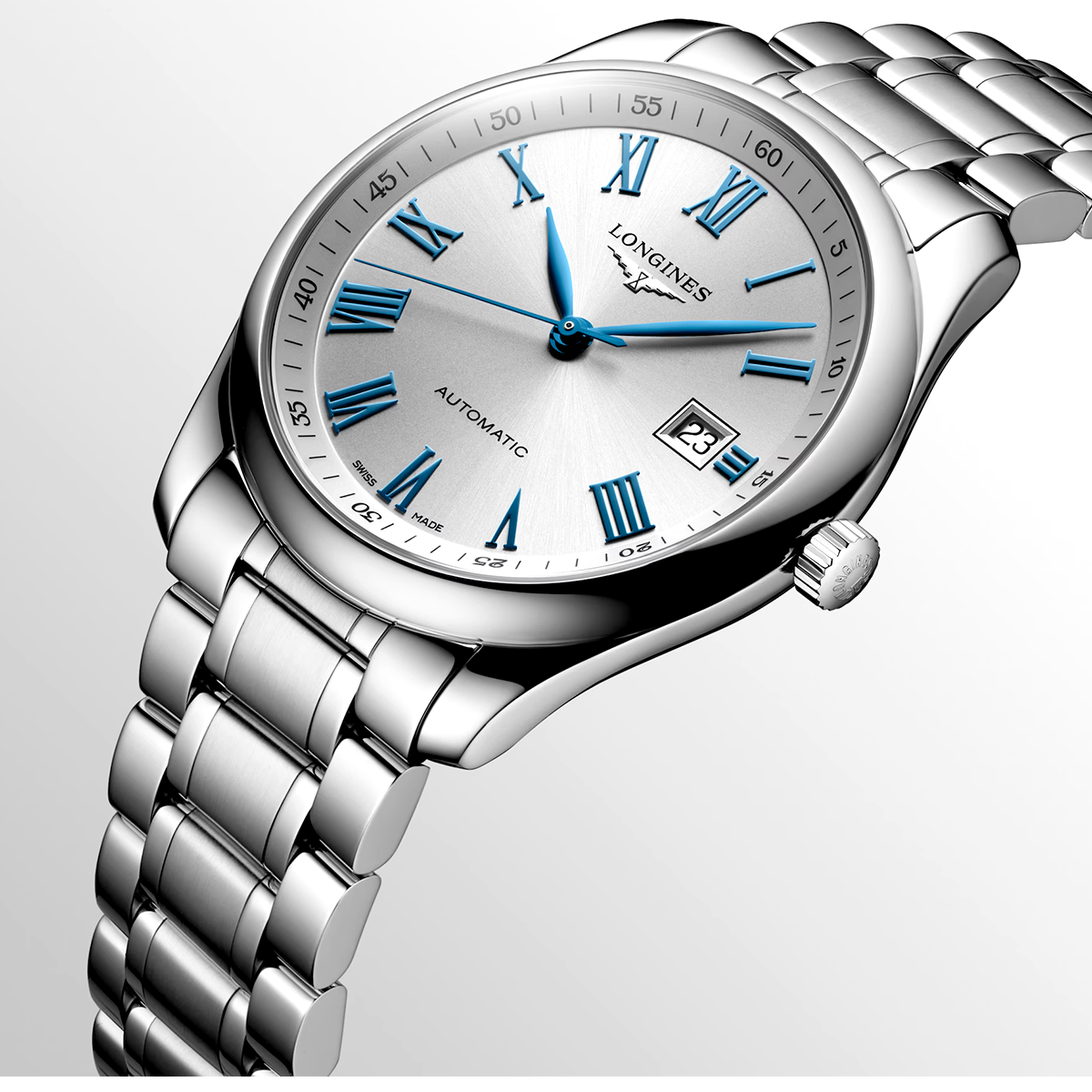 Master Collection 40mm Silver/Blue Roman Dial Automatic Bracelet Watch