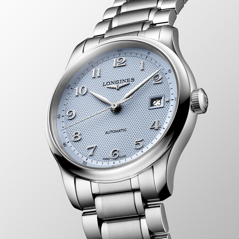 Master Collection 39mm Light Blue Dial Steel Bracelet Automatic Watch