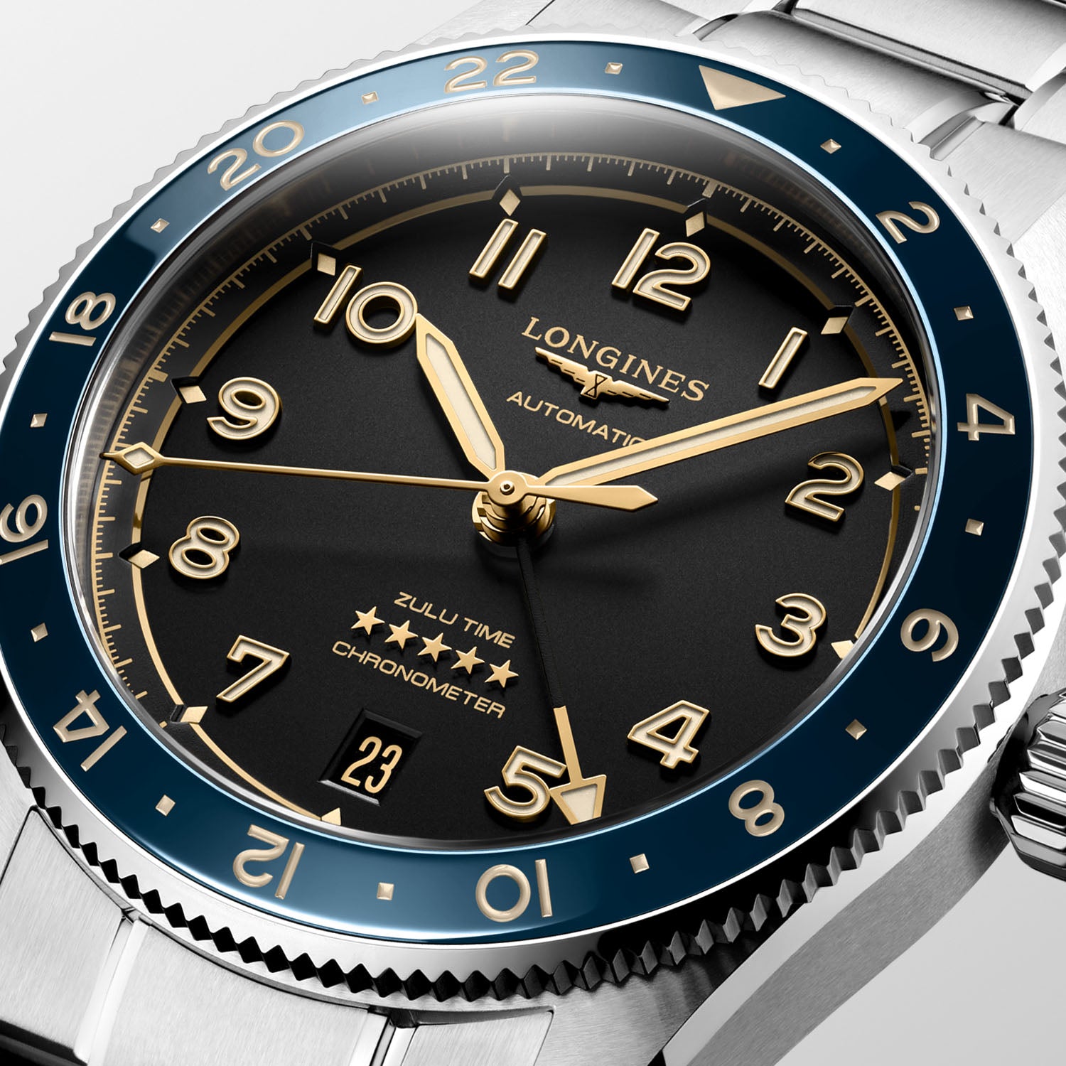 Longines Spirit Zulu Time 39mm Blue Bezel Watch L38024606