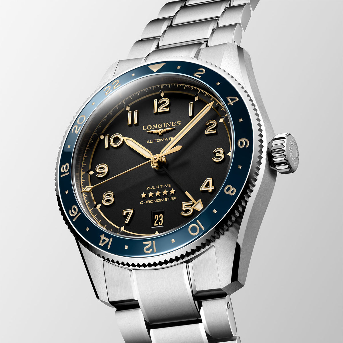 Longines Spirit Zulu Time 39mm Grey Dial  Bracelet Watch - Berry's Jewellers