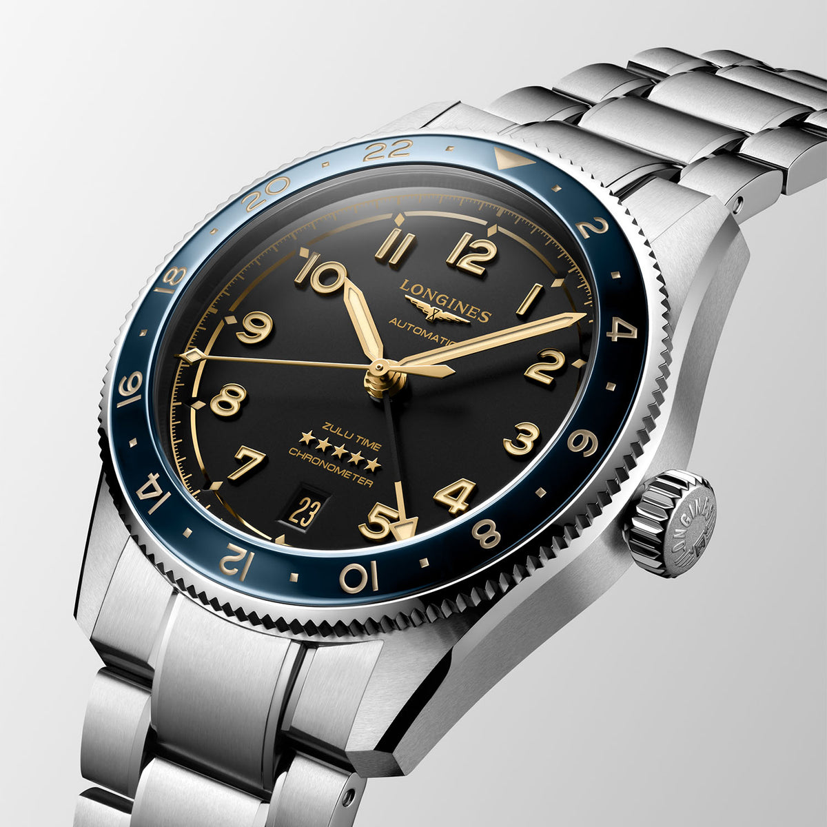 Longines Spirit Zulu Time 39mm Grey Dial  Bracelet Watch - Berry's Jewellers