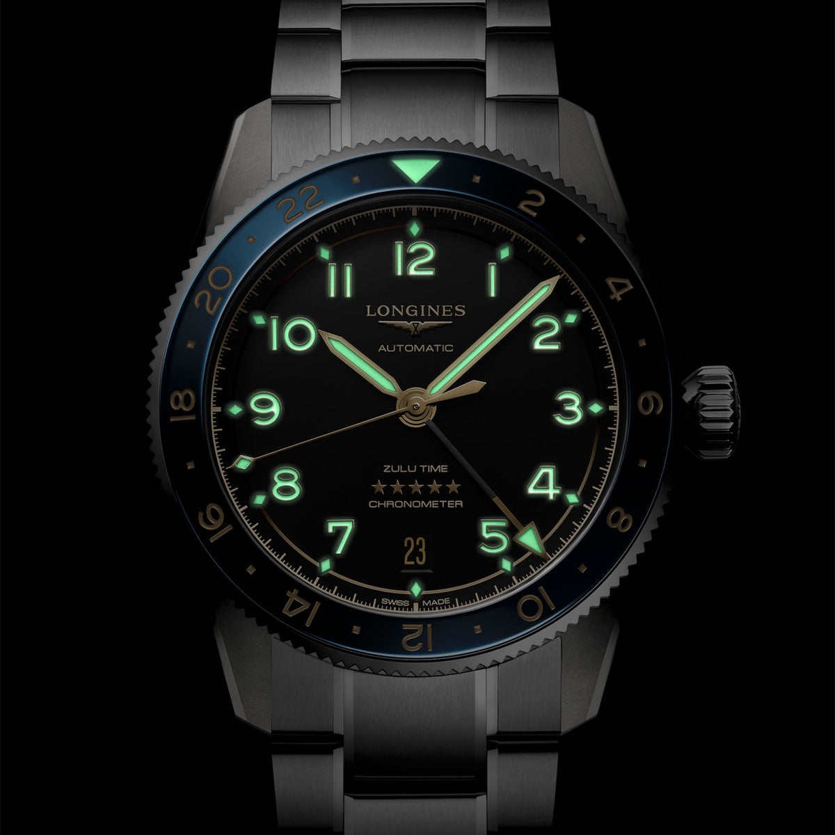 Longines Spirit Zulu Time 39mm Grey Dial  Bracelet Watch - Berry's Jewellers