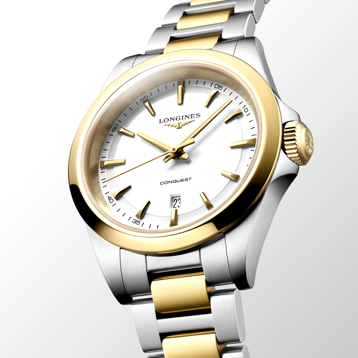 Conquest 30mm White Dial Ladies Two-Tone Bracelet Watch