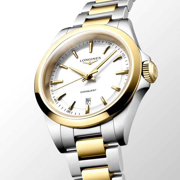 Conquest 30mm White Dial Ladies Two-Tone Bracelet Watch