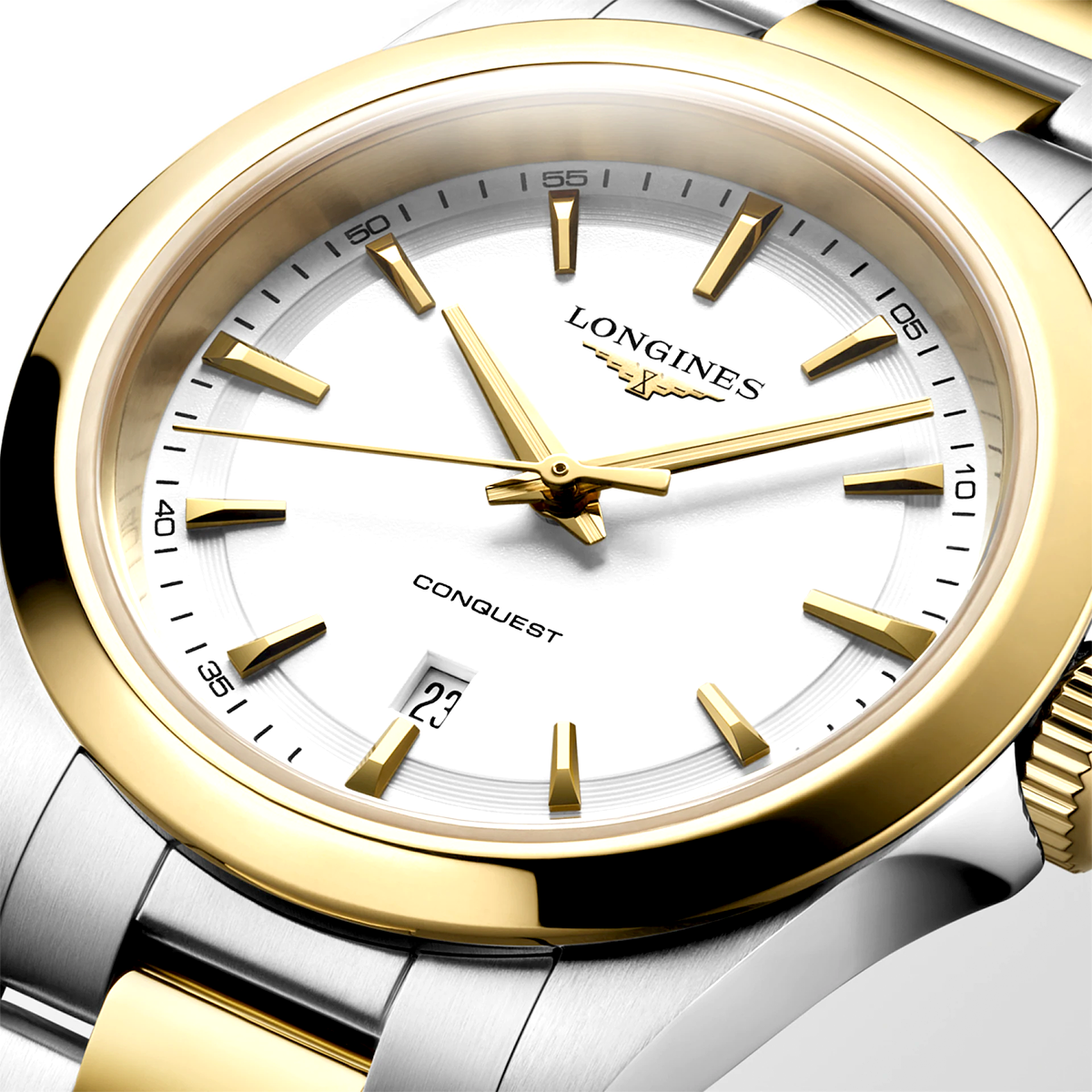 Conquest 30mm White Dial Ladies Two-Tone Bracelet Watch