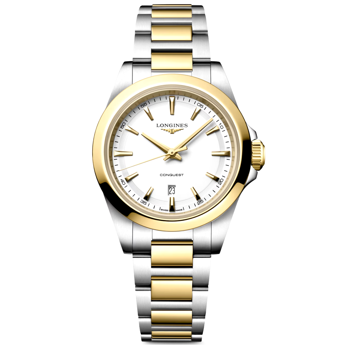 Conquest 30mm White Dial Ladies Two-Tone Bracelet Watch