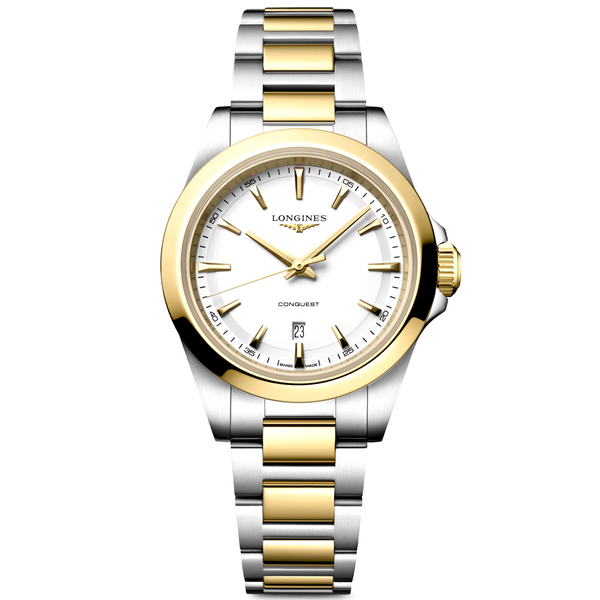 Conquest 30mm White Dial Ladies Two-Tone Bracelet Watch
