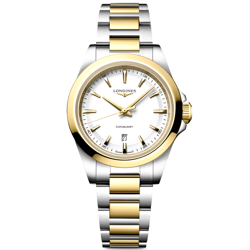 Conquest 30mm White Dial Ladies Two-Tone Bracelet Watch