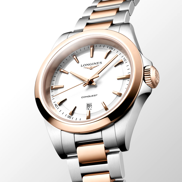 Conquest 30mm Two-Tone White Dial Ladies Bracelet Watch