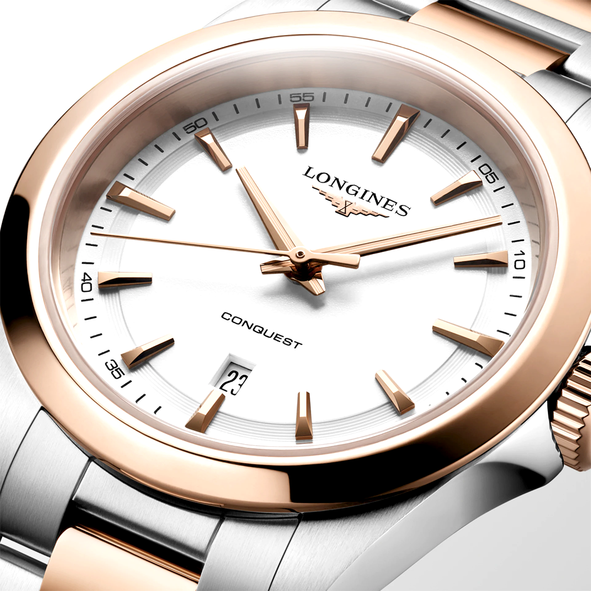 Conquest 30mm Two-Tone White Dial Ladies Bracelet Watch