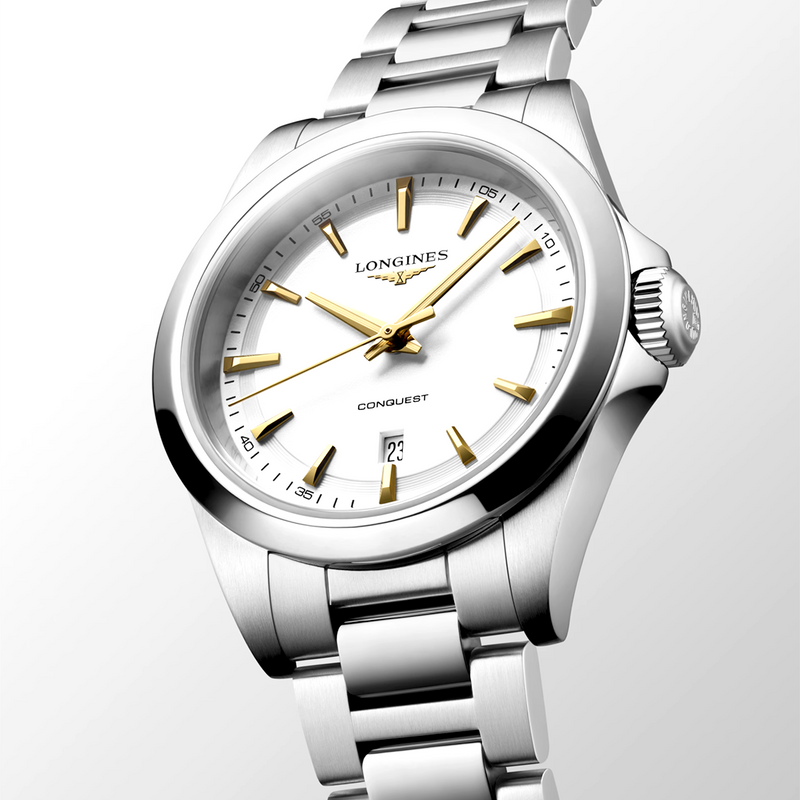 Conquest 30mm White & Gold Dial Ladies Bracelet Watch