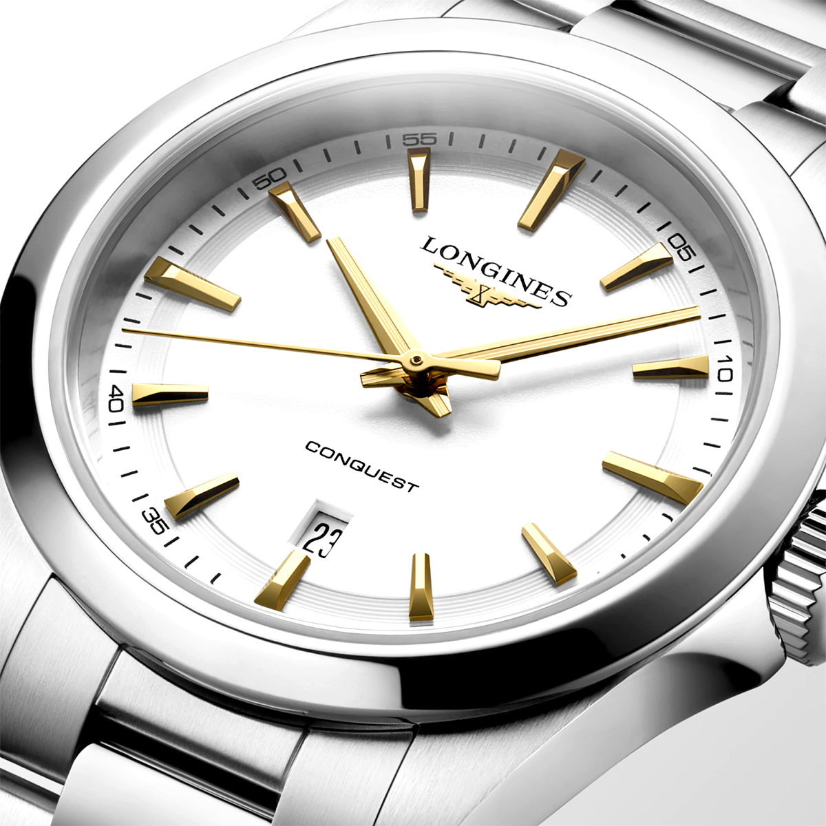 Conquest 30mm White & Gold Dial Ladies Bracelet Watch