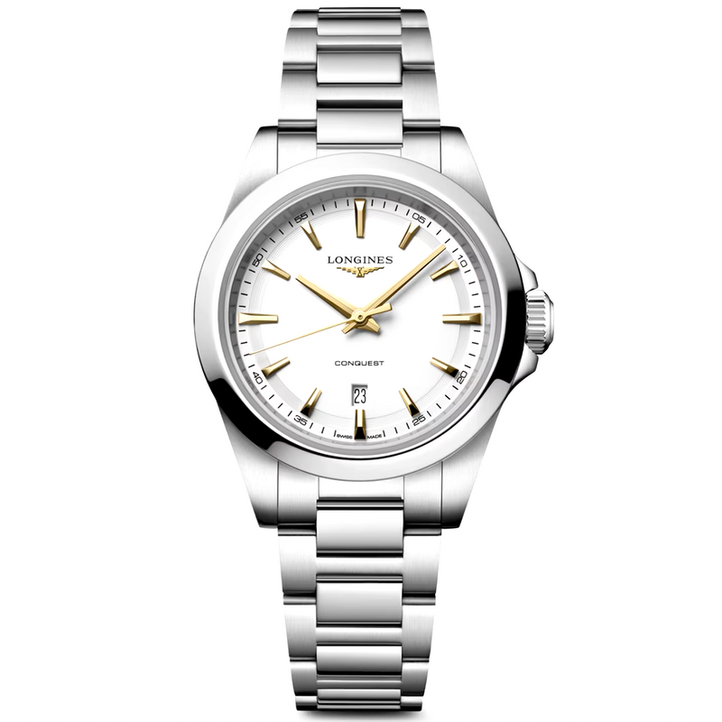 Conquest 30mm White & Gold Dial Ladies Bracelet Watch