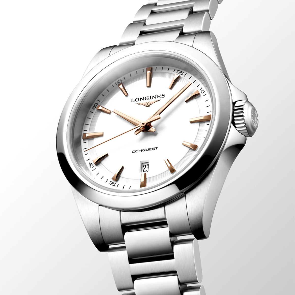 Conquest 30mm White Dial Steel Bracelet Ladies Watch