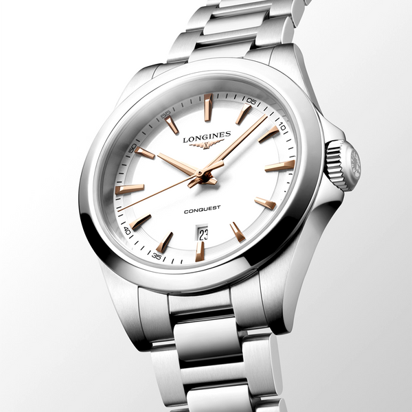 Conquest 30mm White Dial Steel Bracelet Ladies Watch