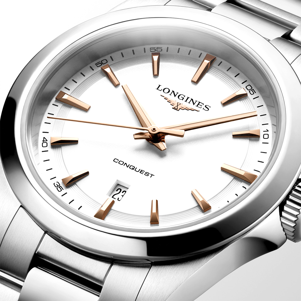 Conquest 30mm White Dial Steel Bracelet Ladies Watch