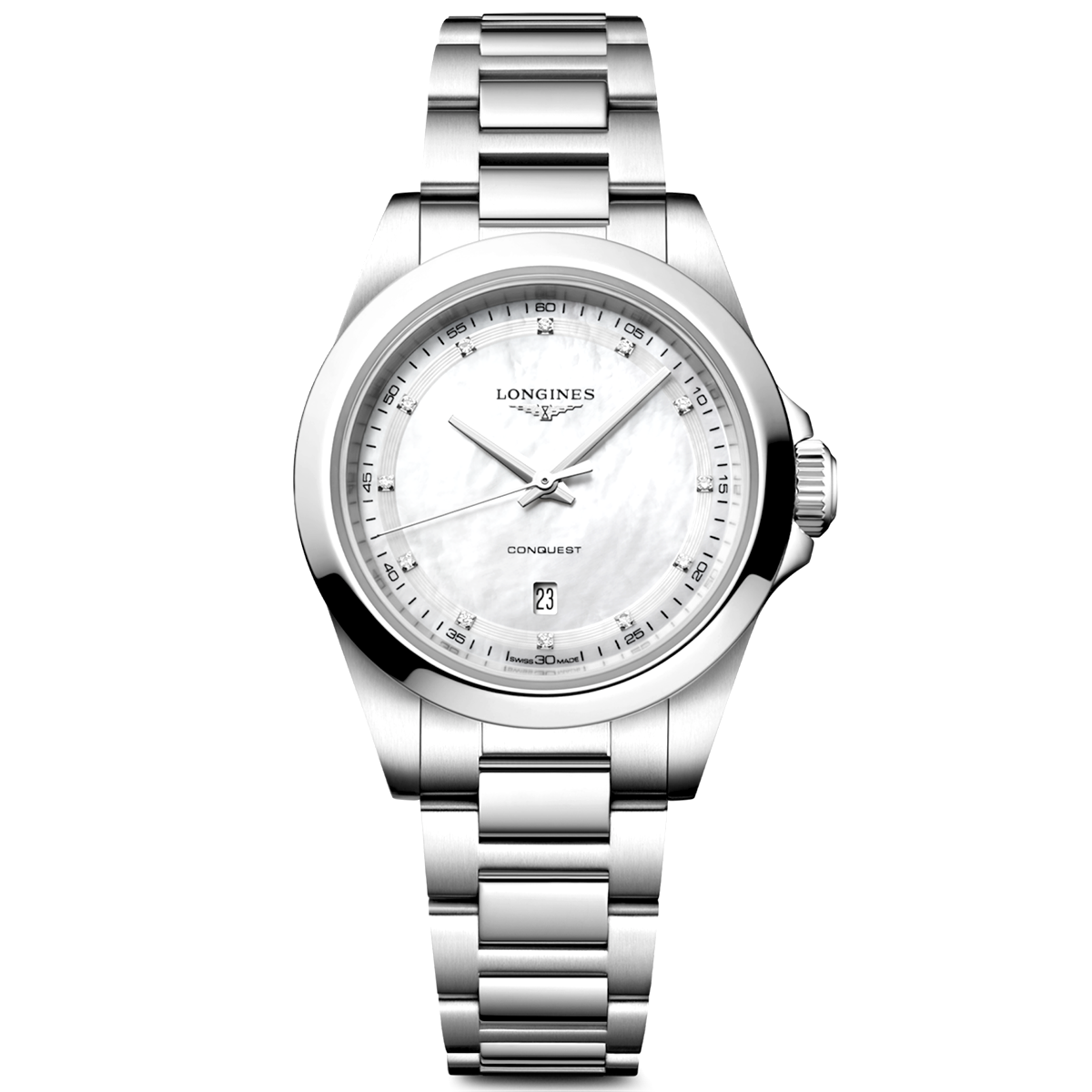 Conquest 30mm Mother of Pearl Diamond Set Dial Ladies Bracelet Watch