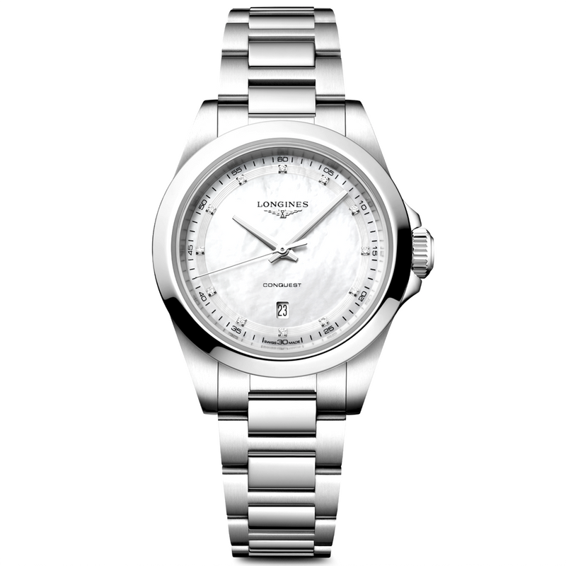 Conquest 30mm Mother of Pearl Diamond Set Dial Ladies Bracelet Watch