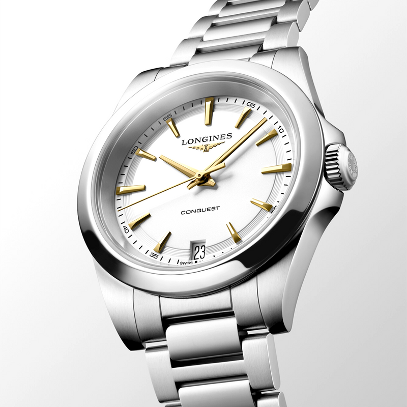 Conquest 34mm Steel White Dial Ladies Bracelet Watch