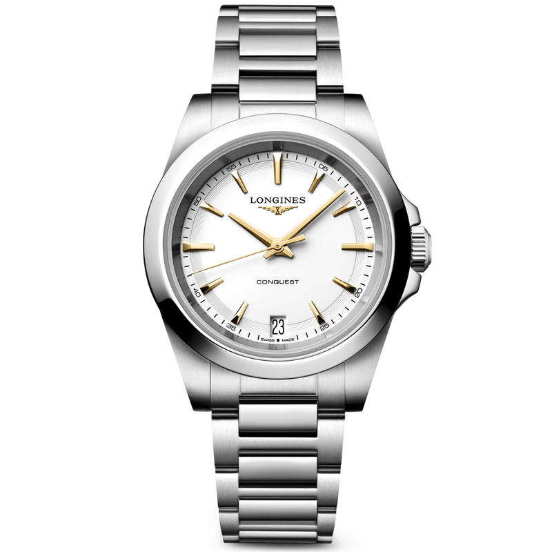 Conquest 34mm Steel White Dial Ladies Bracelet Watch