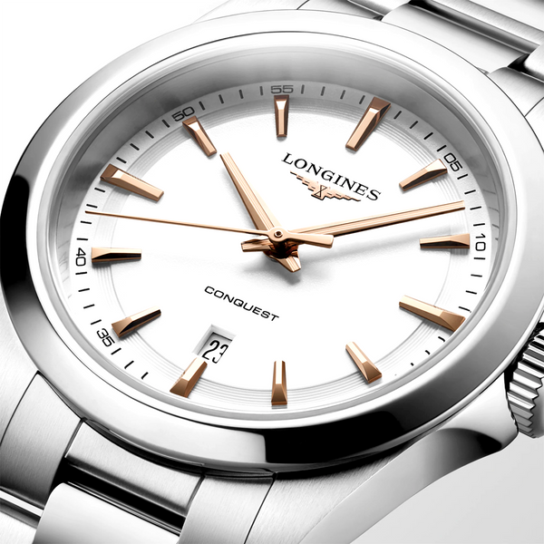 Conquest 34mm White Dial Steel Bracelet Ladies Watch