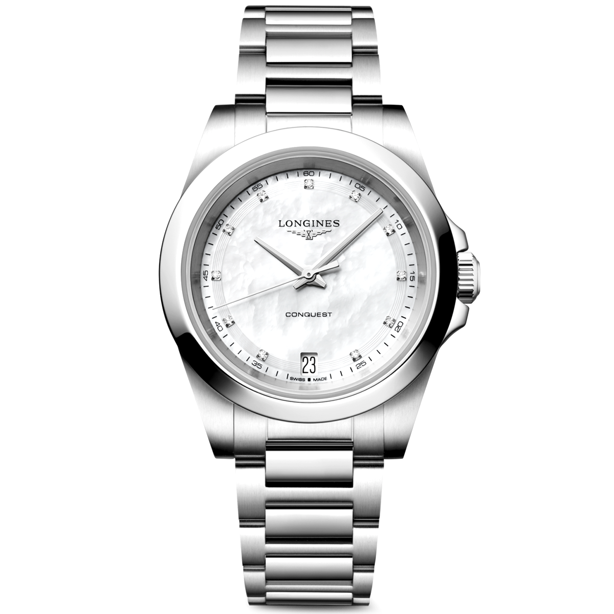 Conquest 34mm White Mother of Pearl Diamond Set Dial Ladies Watch