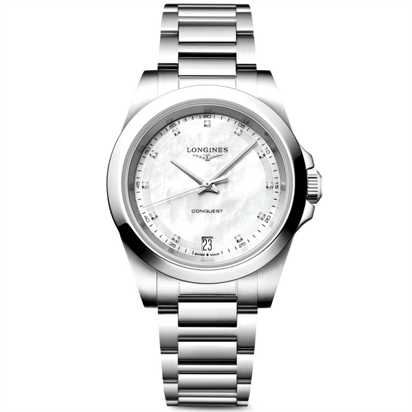 Conquest 34mm White Mother of Pearl Diamond Set Dial Ladies Watch