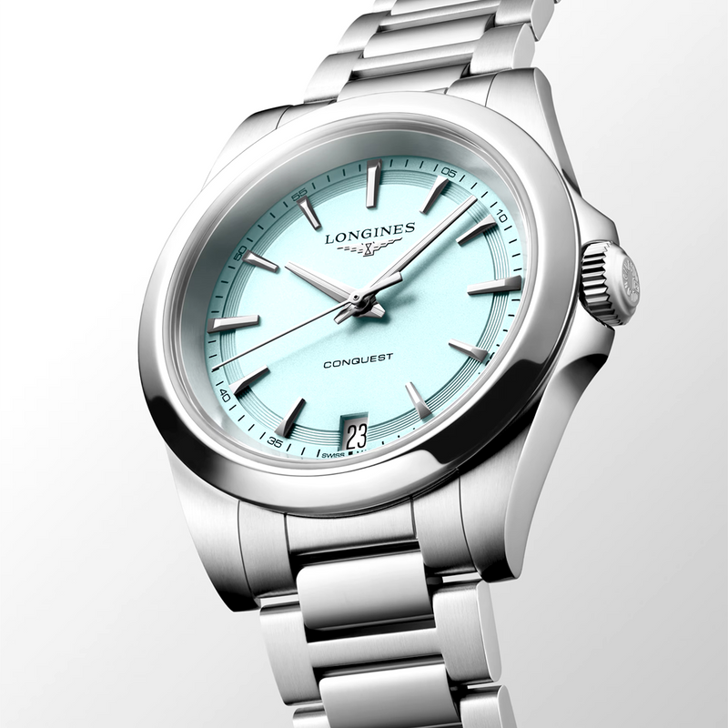 Conquest 30mm Steel Mint Blue Dial Ladies Bracelet Watch