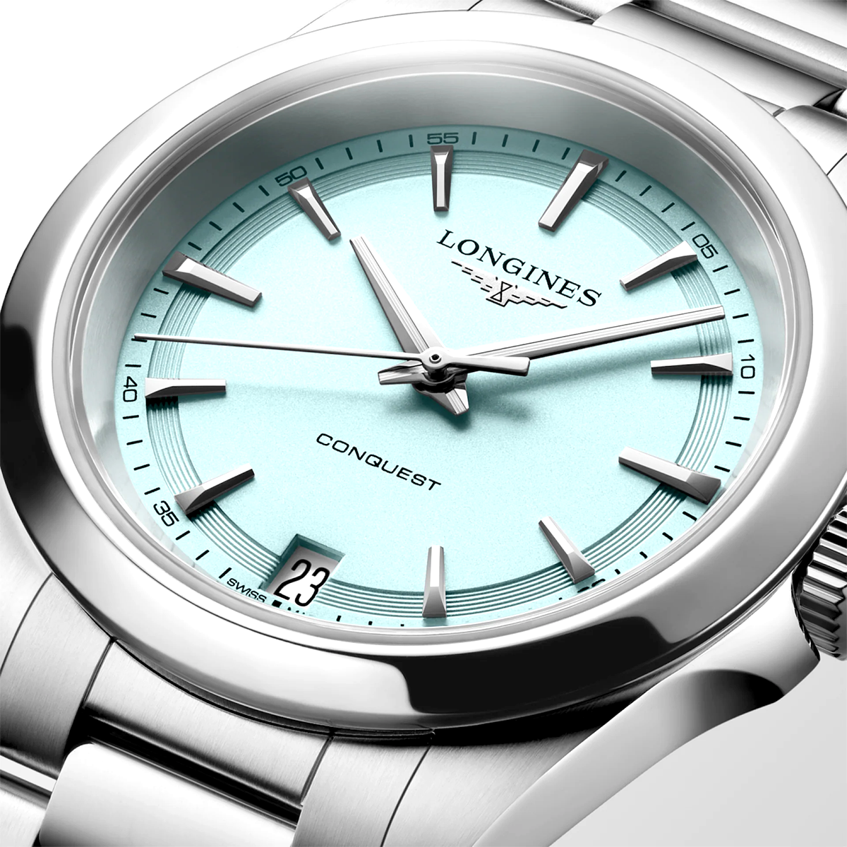 Conquest 34mm Mint Blue Dial Steel Bracelet Watch