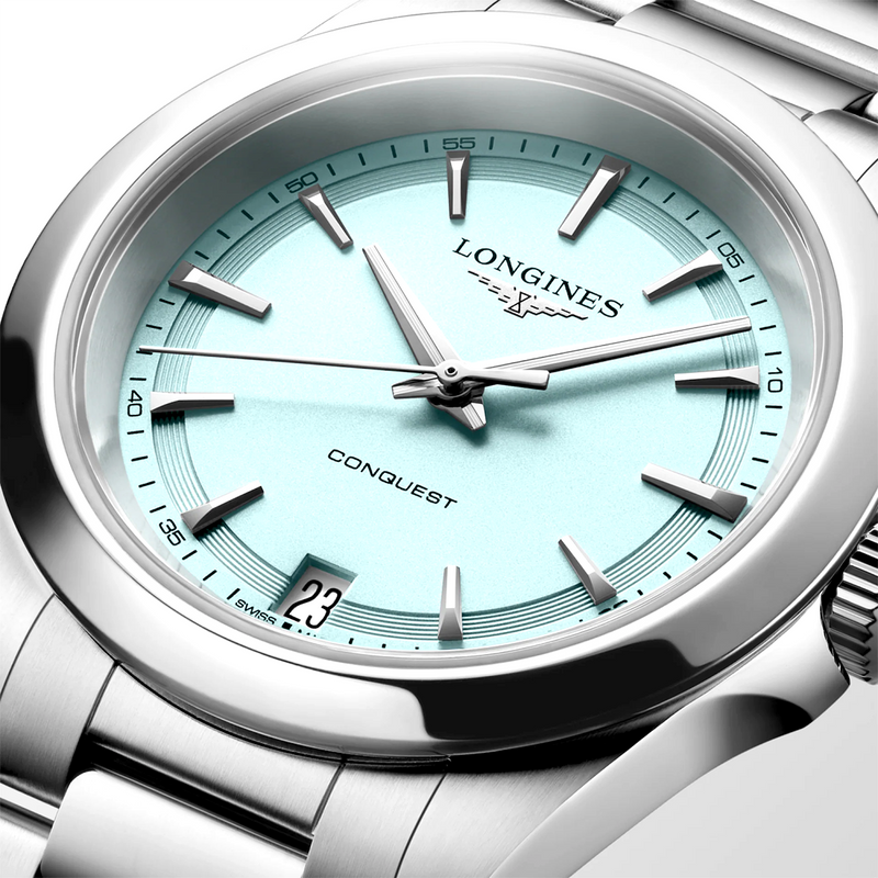 Conquest 30mm Steel Mint Blue Dial Ladies Bracelet Watch