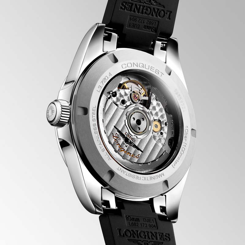Conquest 38mm Black Dial Automatic Rubber Strap Watch