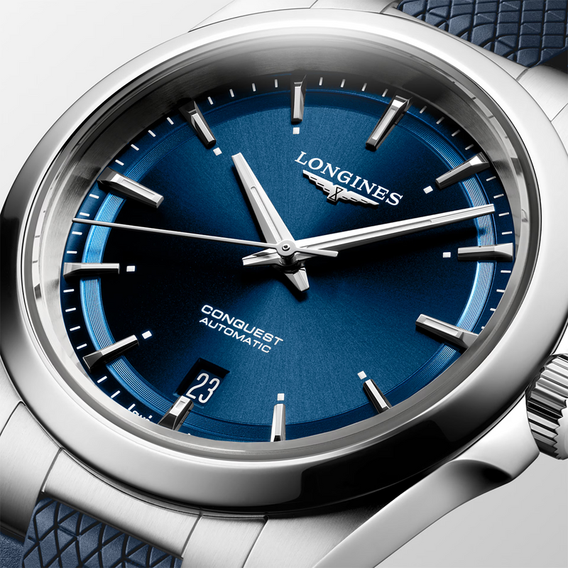 Conquest 38mm Blue Dial Rubber Strap Automatic Watch