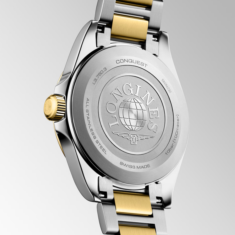 Conquest 38mm Black Dial Steel and Yellow Gold Bracelet Watch