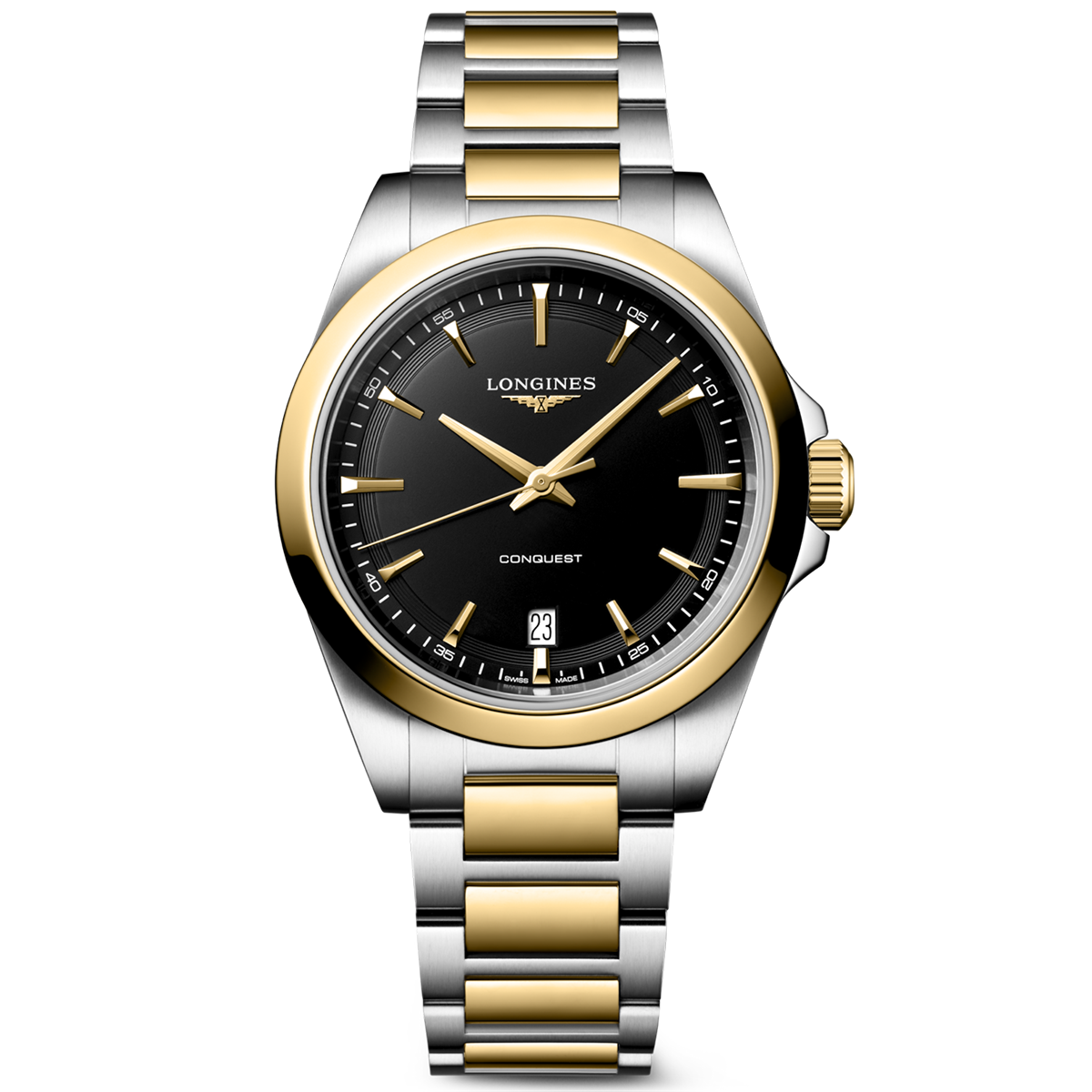 Conquest 38mm Black Dial Steel and Yellow Gold Bracelet Watch