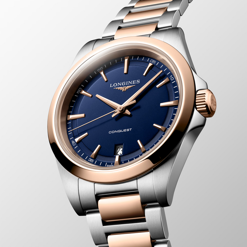 Conquest 38mm Blue Dial Steel and Rose Gold Bracelet Watch