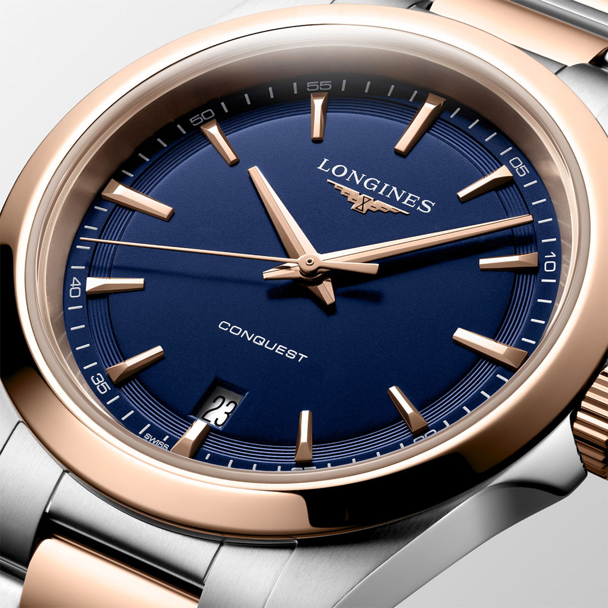 Conquest 38mm Blue Dial Steel and Rose Gold Bracelet Watch