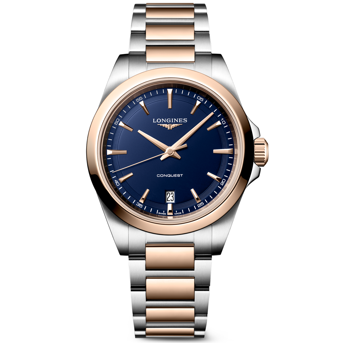 Conquest 38mm Blue Dial Steel and Rose Gold Bracelet Watch