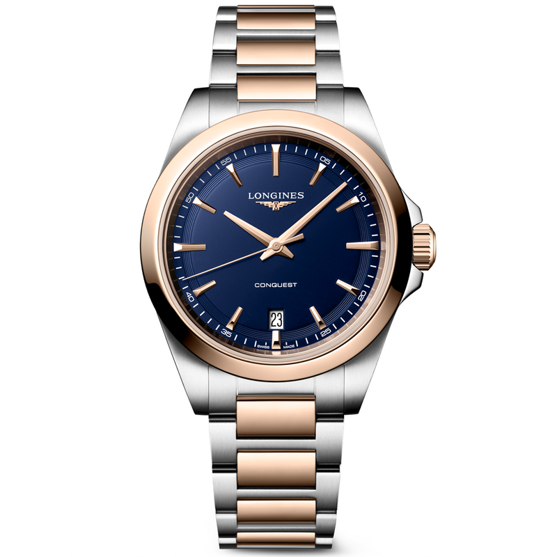 Conquest 38mm Blue Dial Steel and Rose Gold Bracelet Watch