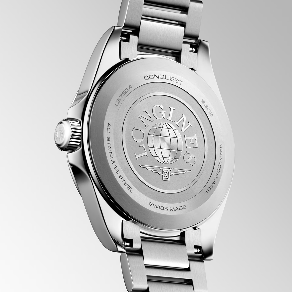 Conquest 38mm Black Dial Steel Bracelet Watch