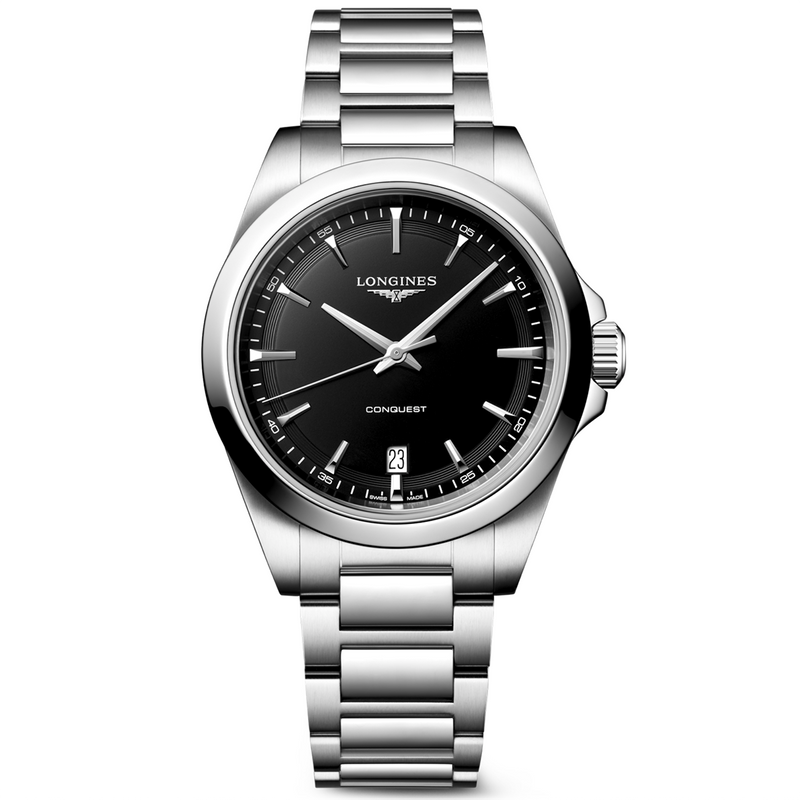 Conquest 38mm Black Dial Steel Bracelet Watch