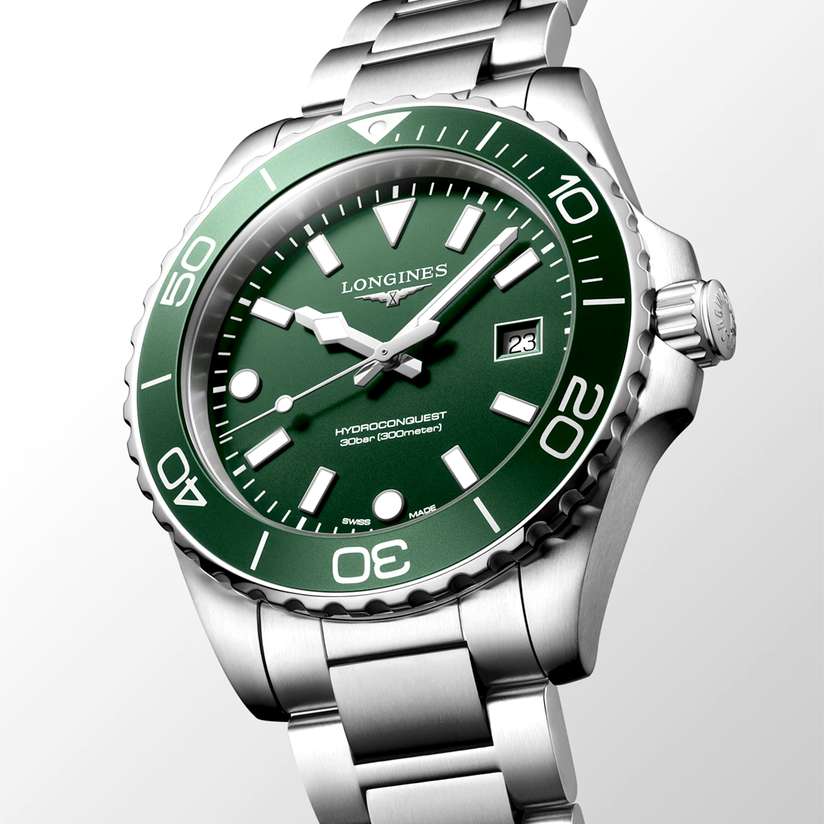 HydroConquest 42mm Green Dial Steel Bracelet Mens Watch