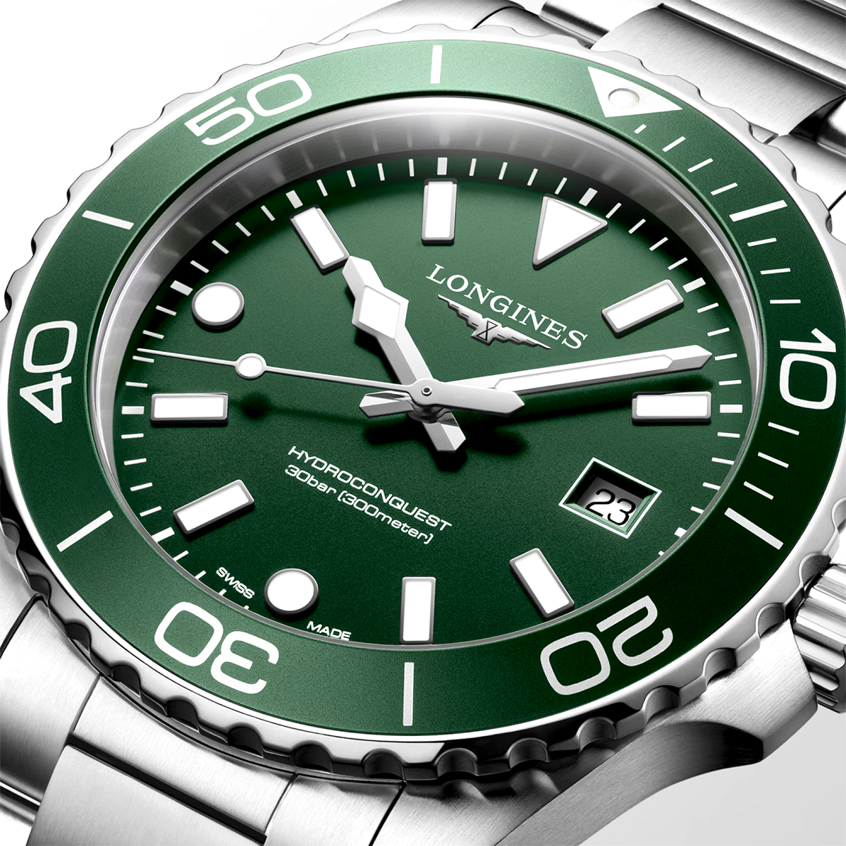 HydroConquest 42mm Green Dial Steel Bracelet Mens Watch