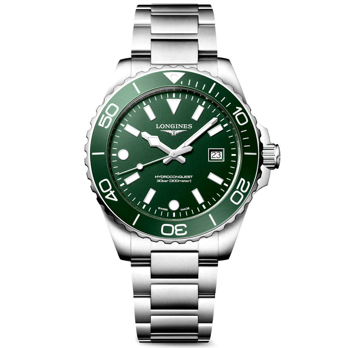 HydroConquest 42mm Green Dial Steel Bracelet Mens Watch